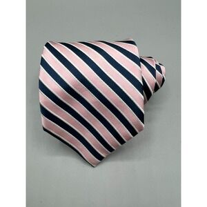 Jos A‎ Bank Pink Blue Striped Repp Silk Tie 60" X 3.75" Office Academia Prep